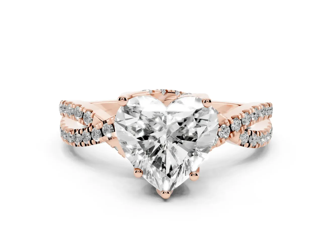Heart-Shaped Twisted Split Shank Pave Engagement Ring Setting | Pave Gallery | Rose Gold
