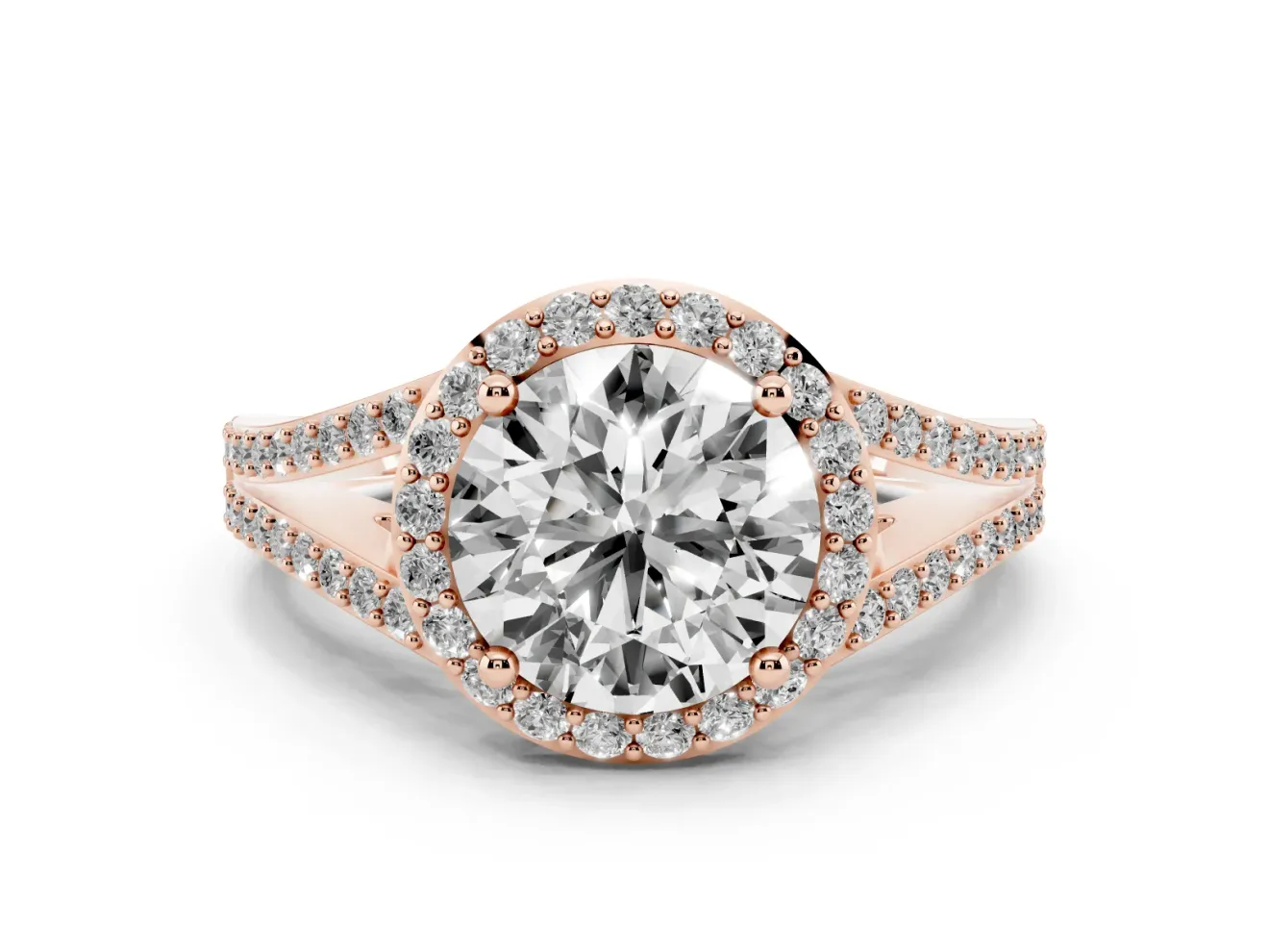 Round Halo Engagement Ring Setting | Pave Split Shank | Rose Gold