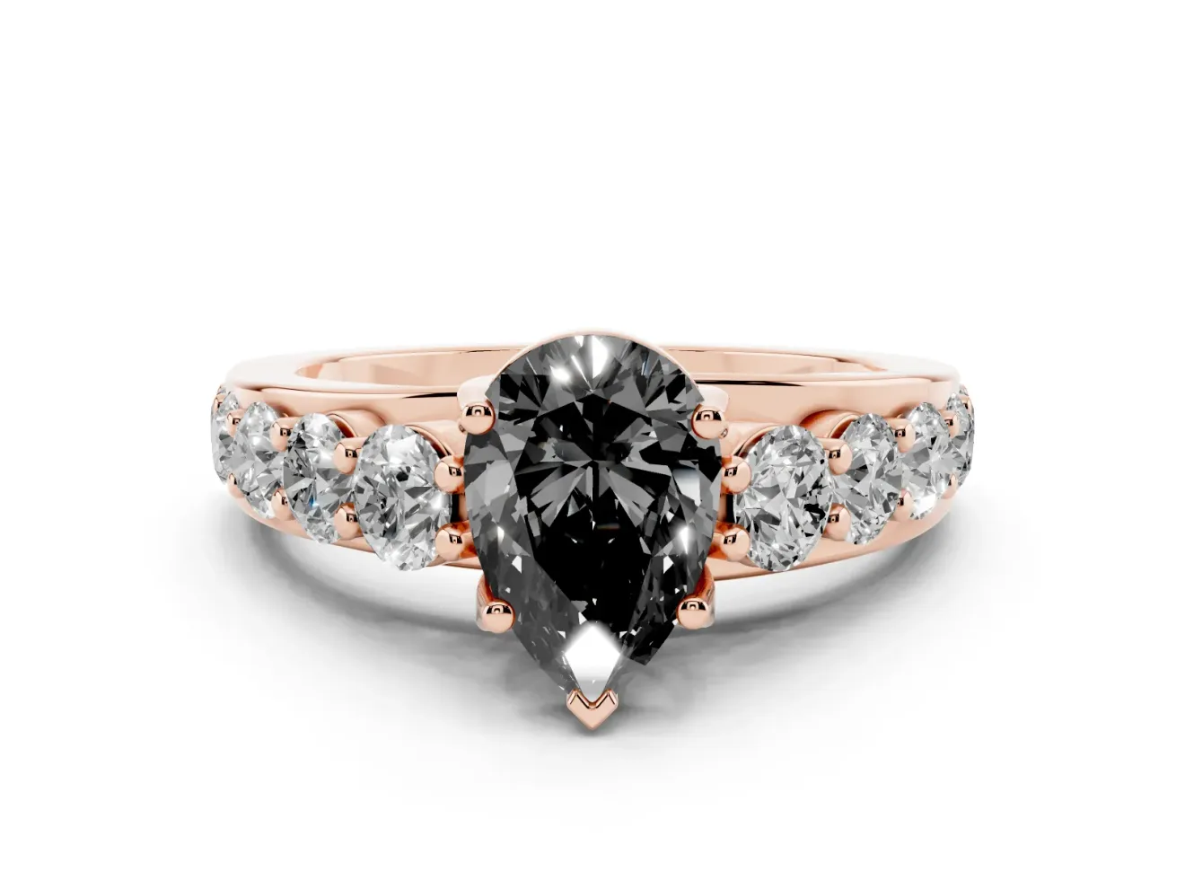 Pear-Shaped Graduated Engagement Ring Setting for a Black Center | Rose Gold