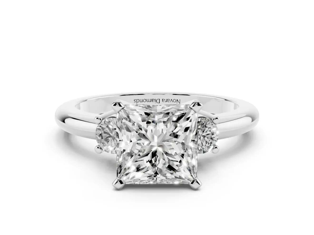 Three-Stone Princess Cut Diamond Ring Set in Silver with Prong Setting and Plain Band