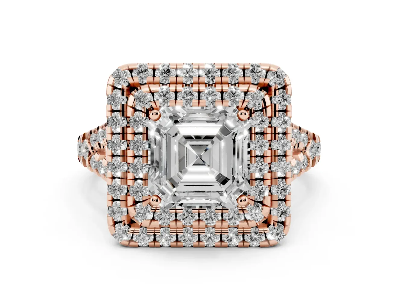 Asscher Cut Halo Split Shank Engagement Ring Setting | Rose Gold