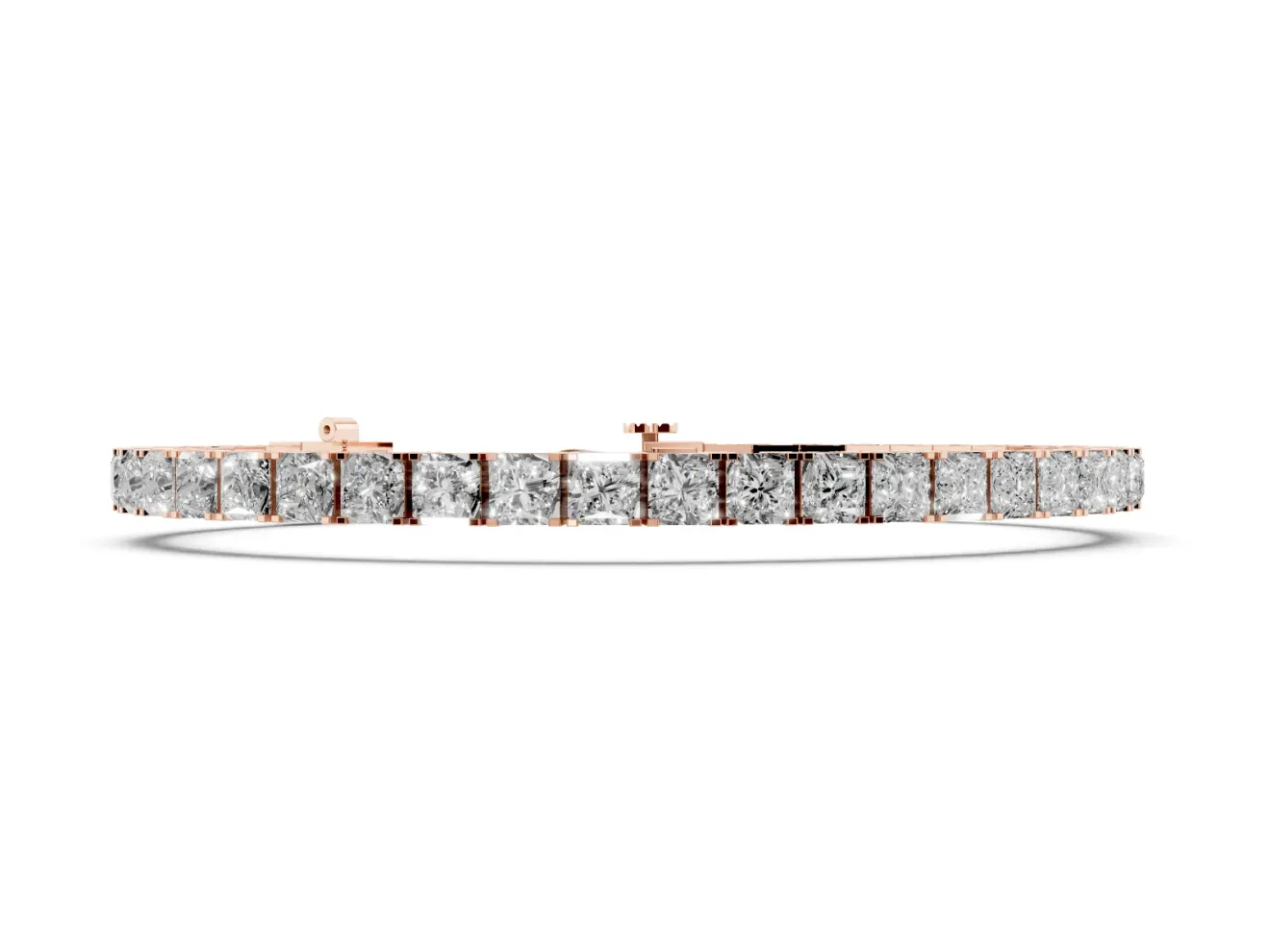 Princess Cut Lab-Grown Diamond Bar Set Tennis Bracelet | Inline Box Clasp | Rose Gold