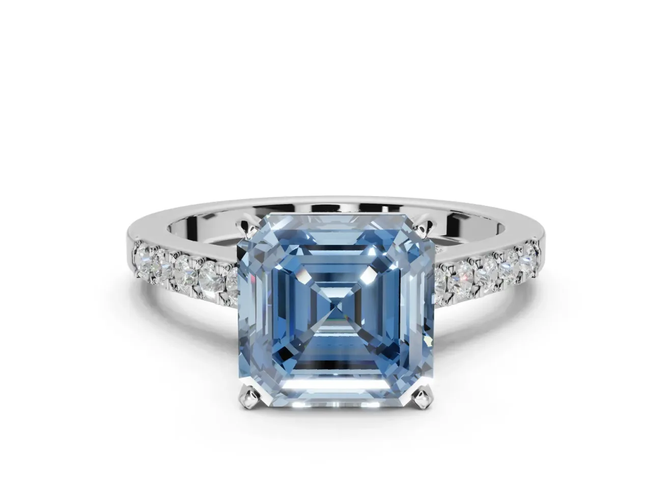 Asscher Cut Pavé Engagement Ring Setting for a Fancy Blue Lab-Grown Diamond | Crossover Gallery | Sterling Silver