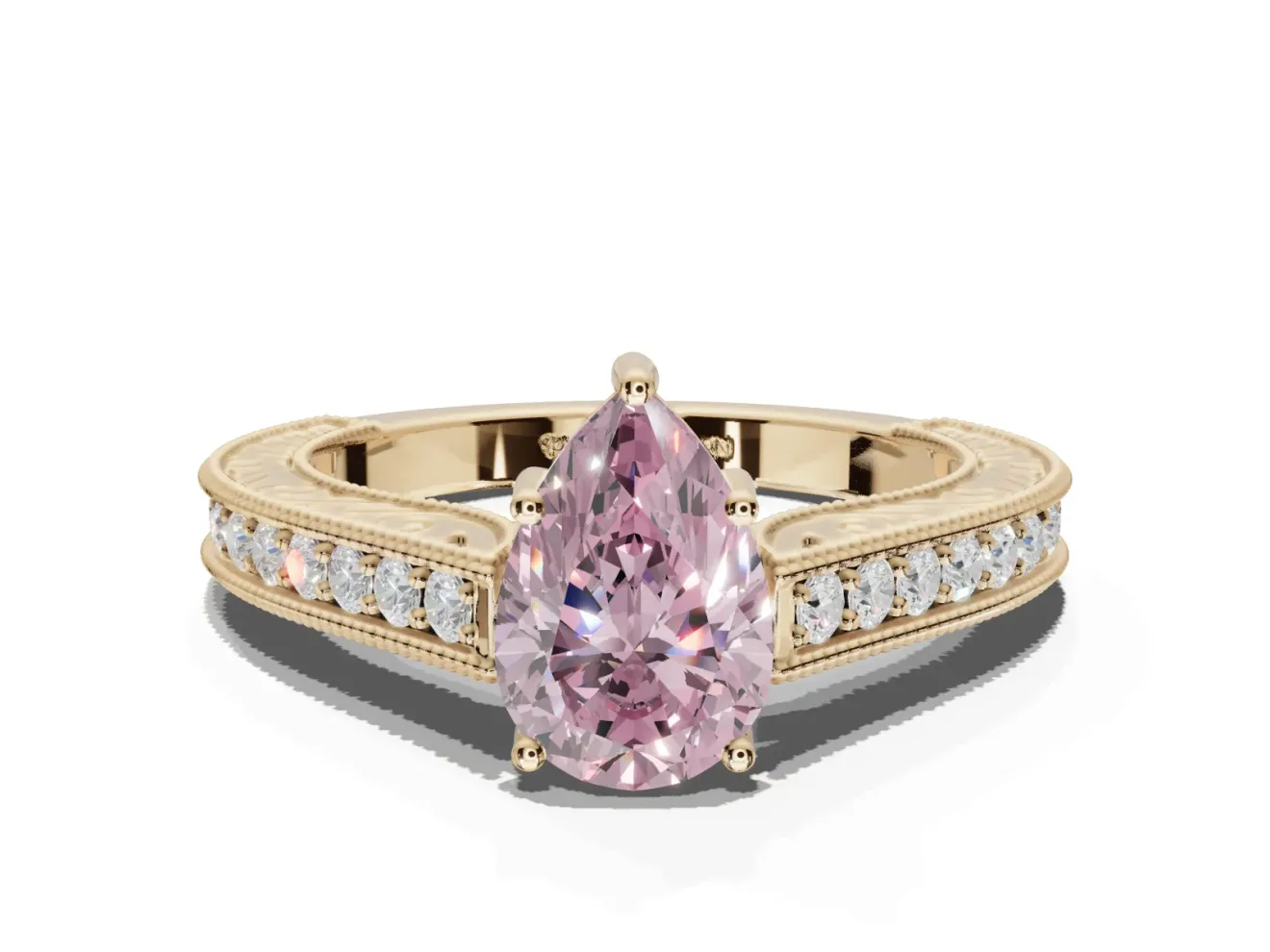 Pear-Shaped Vintage Engagement Ring Setting for a Fancy Pink Lab-Grown Diamond | Yellow Gold - Design NV-24644