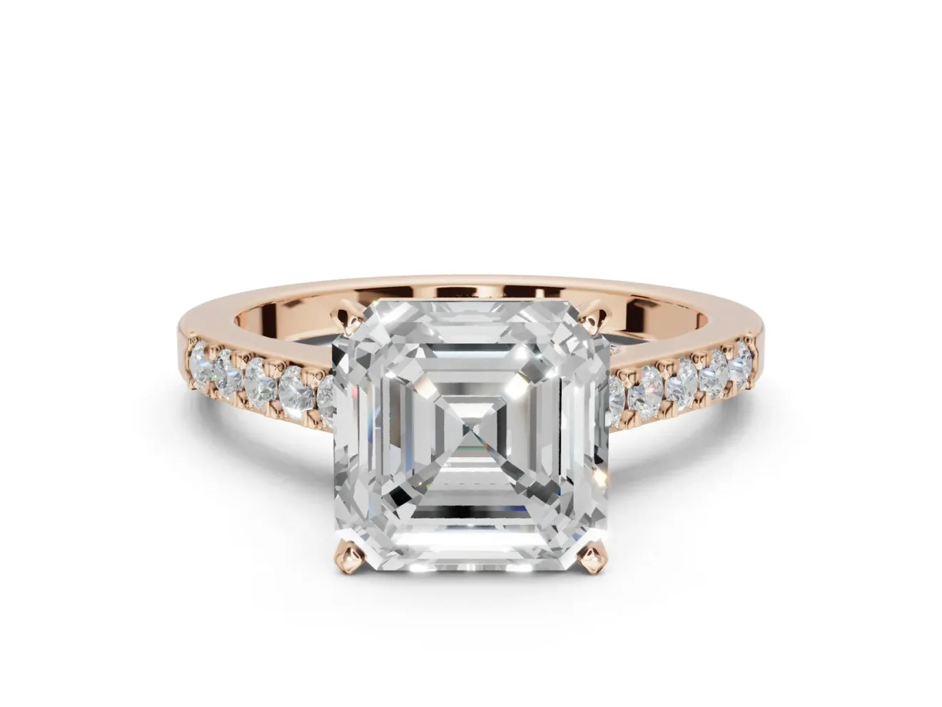 Asscher Cut Pavé Solitaire Engagement Ring Setting | Crossover Gallery | Rose Gold