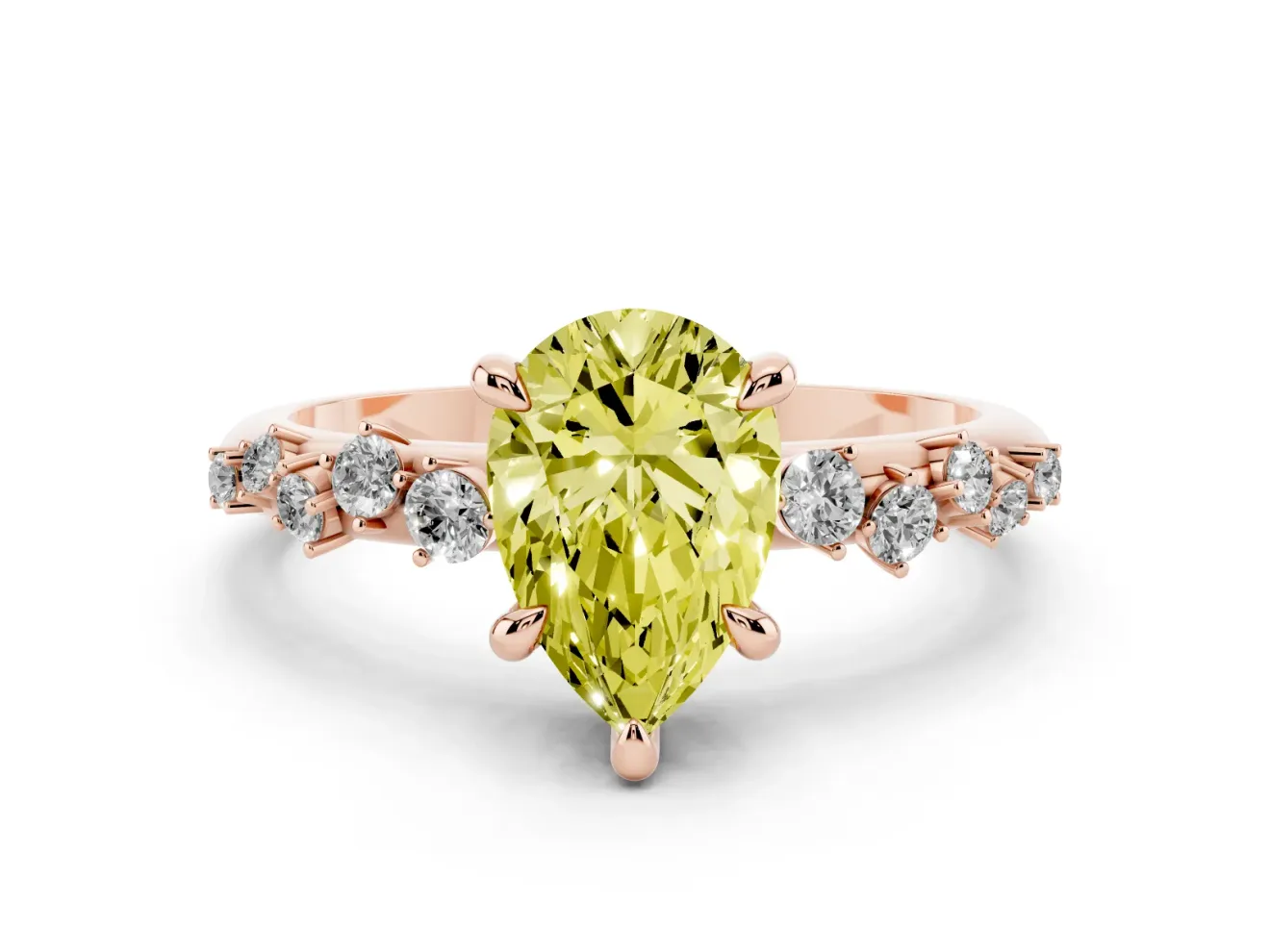 Pear-Shaped Graduated Engagement Ring Setting for a Fancy Yellow Lab-Grown Diamond | Rose Gold