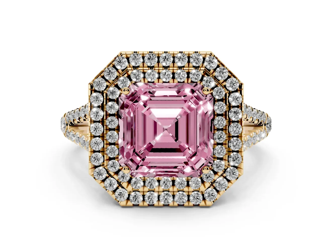 Asscher Cut Halo Engagement Ring Setting for a Fancy Pink Lab-Grown Diamond | Yellow Gold - Design NV-24799