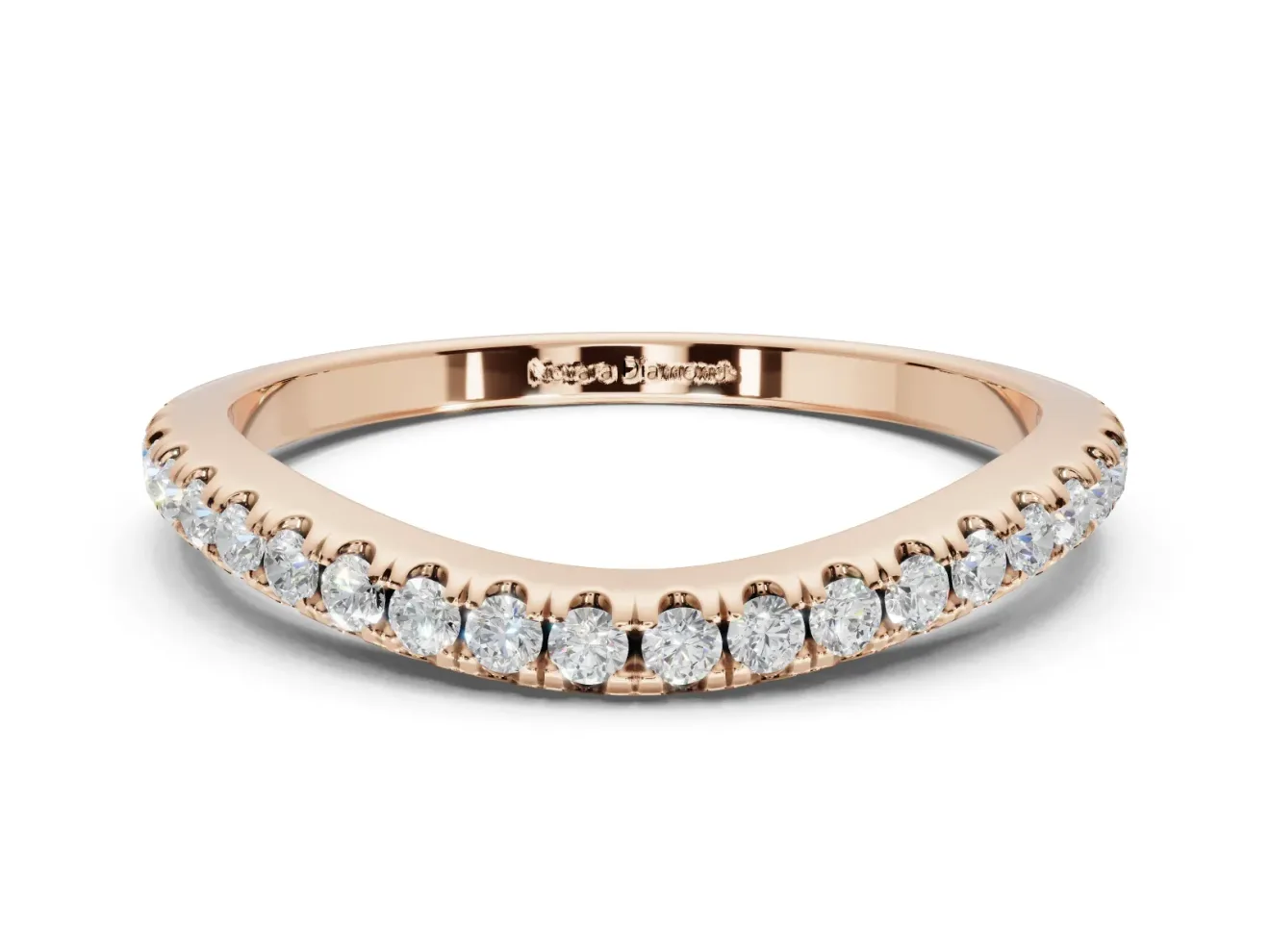 Round Lab-Grown Diamond Pavé Curved Half Eternity Wedding Band | Rounded Edges | Rose Gold