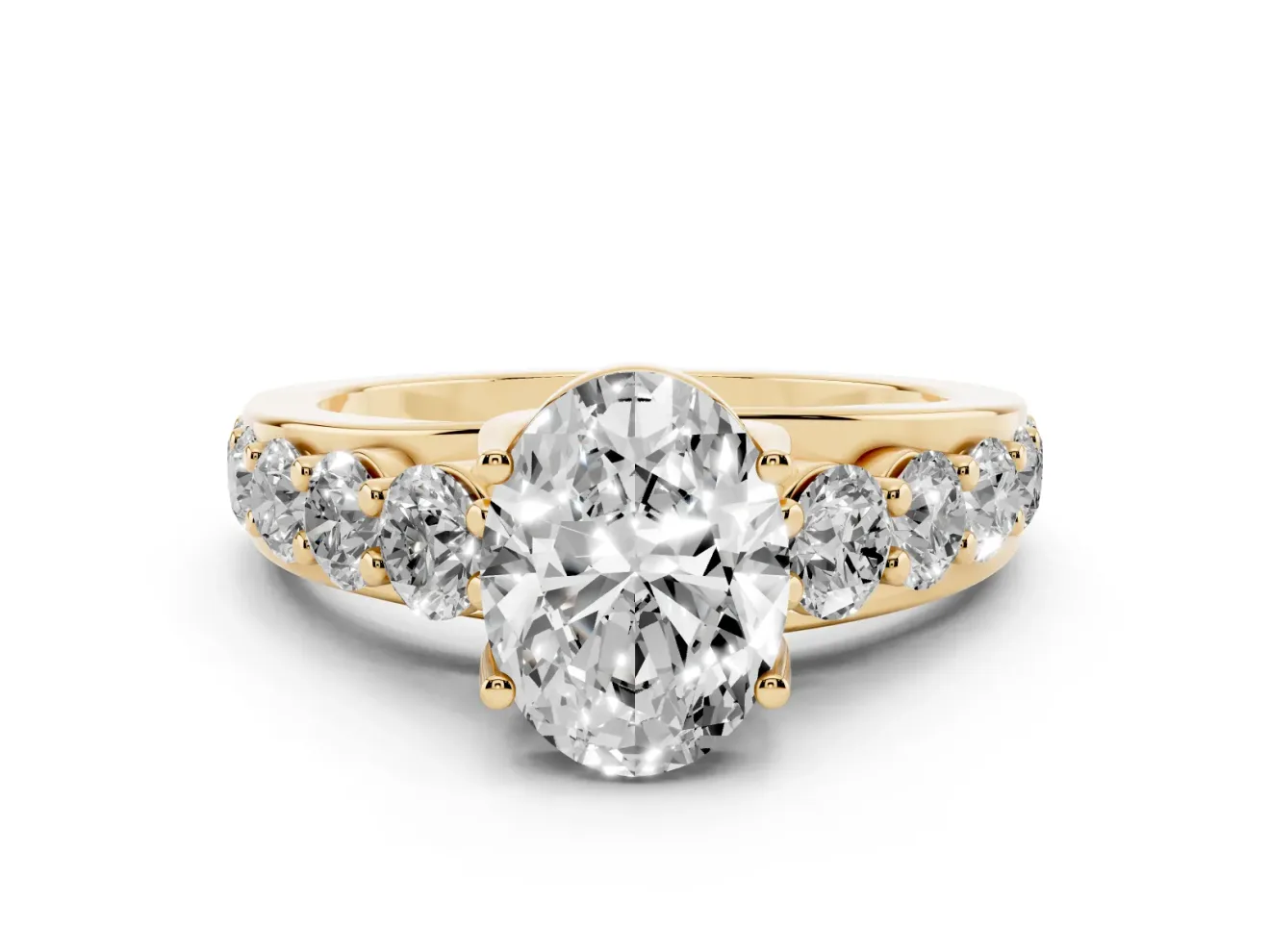 Oval Cut Diamond Pavé Engagement Ring Set in Yellow gold with Prong Setting