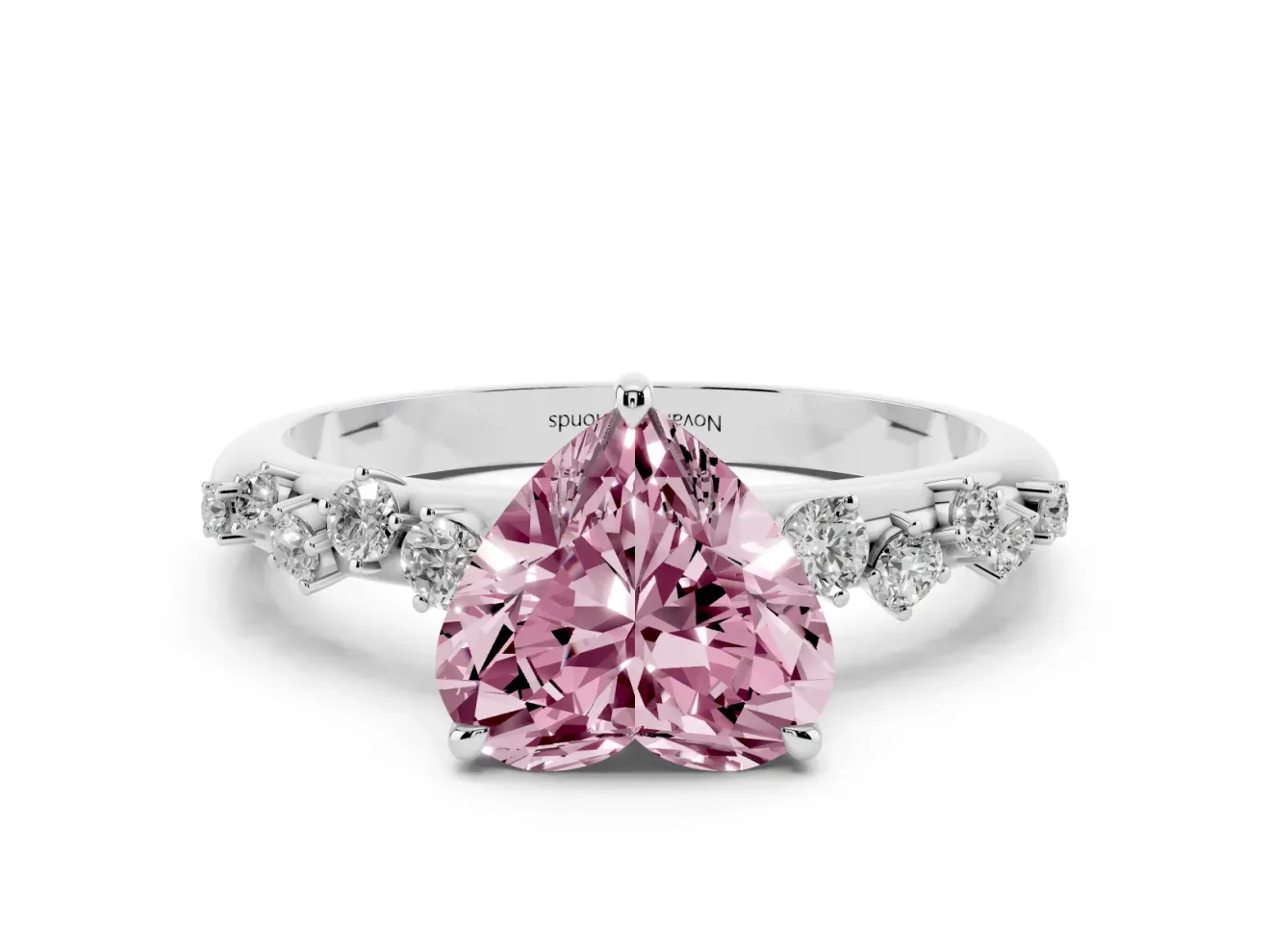 Fancy Pink Heart Cut Diamond Cluster Solitaire Ring Set in Silver with Prong Setting