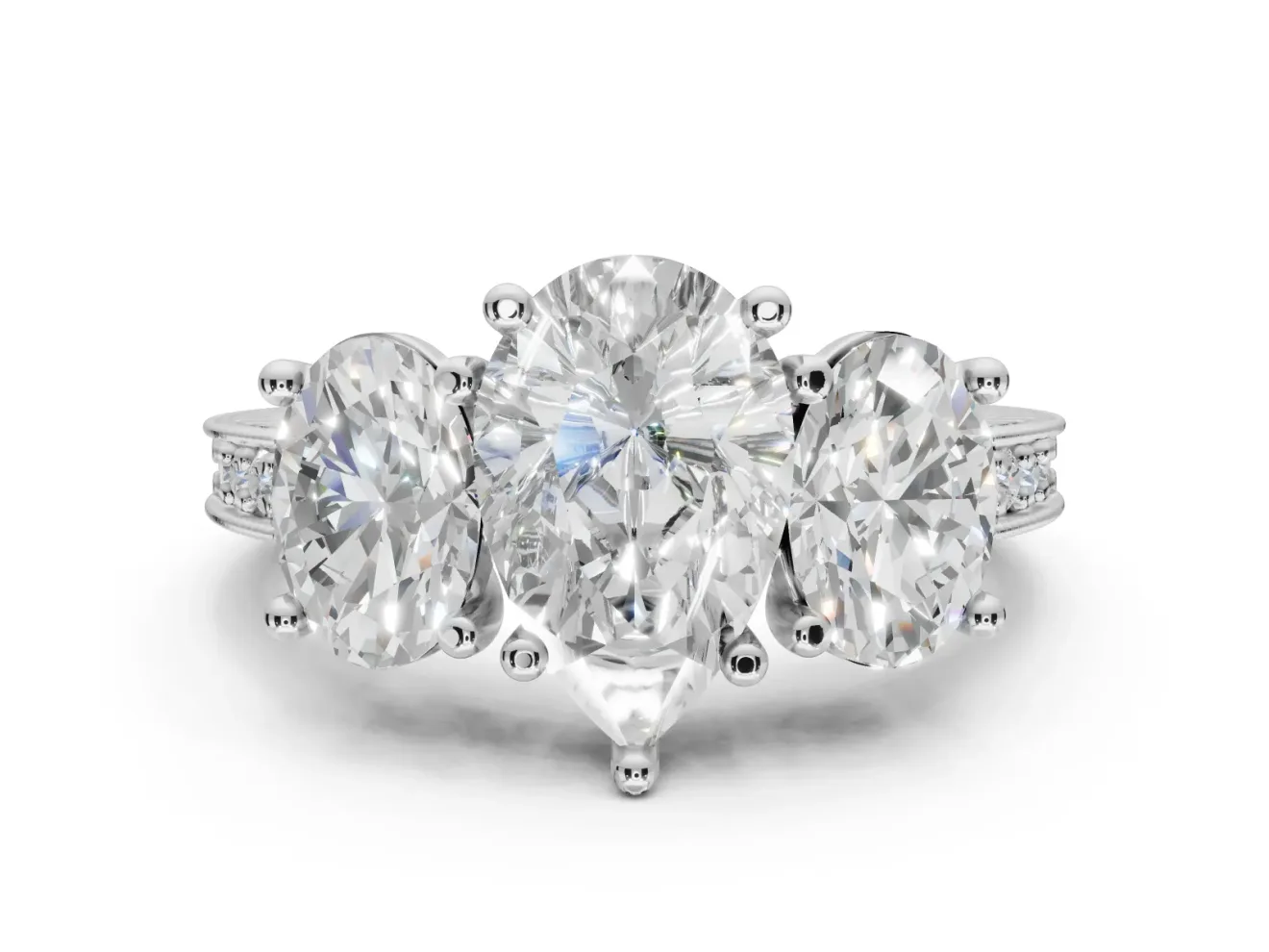 Pear-Shaped Vintage Three Stone Engagement Ring Setting | Graduated Pavé | White Gold