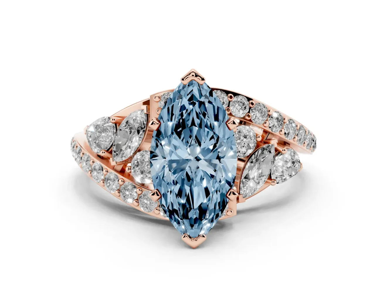 Marquise Bypass Pavé Engagement Ring Setting for a Fancy Blue Lab-Grown Diamond | Rose Gold