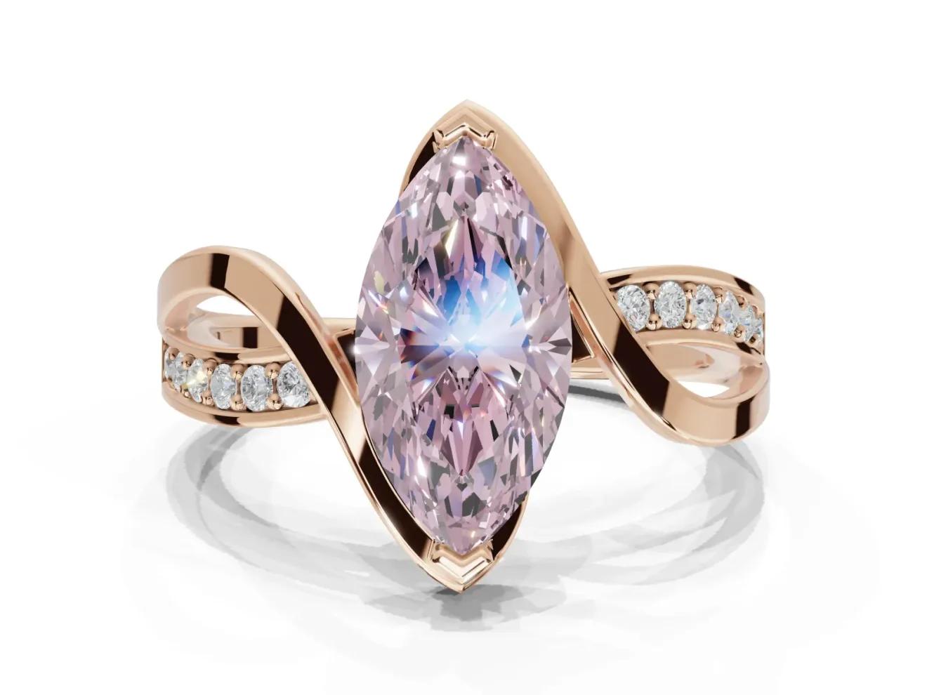Marquise Bypass Solitaire Engagement Ring Setting for a Fancy Pink Lab-Grown Diamond | Pavé Strands | Rose Gold