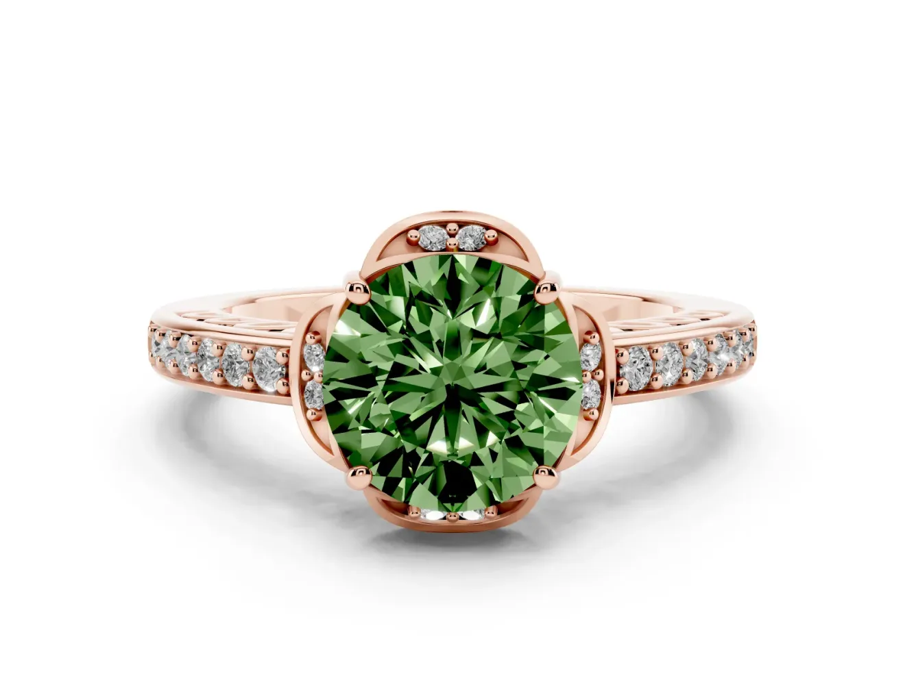 Round Floral Pavé Engagement Ring Setting for a Fancy Green Lab-Grown Diamond | Rose Gold