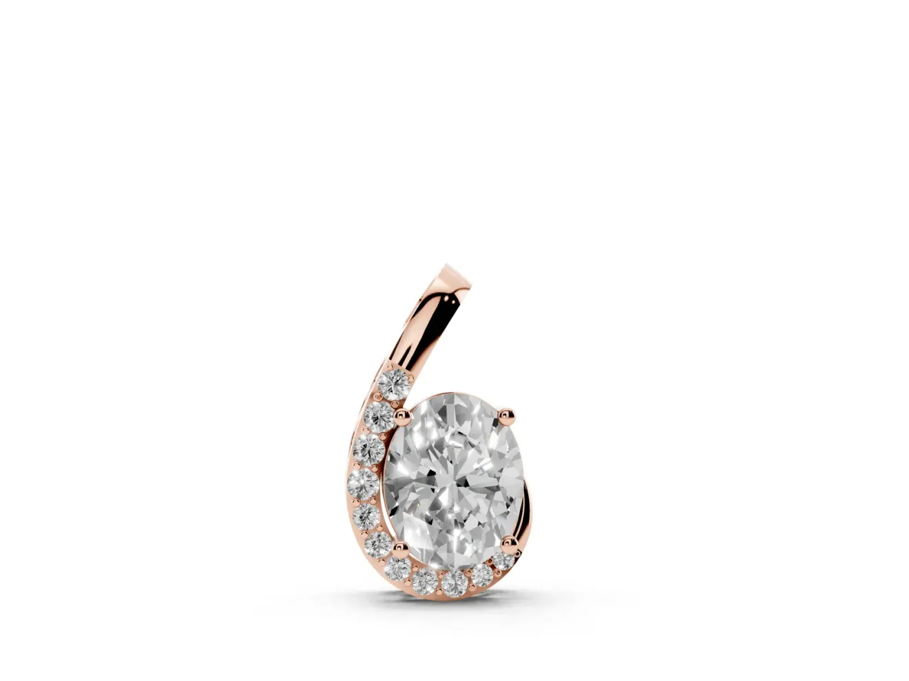 Oval Lab-Grown Diamond Swirl Pendant Necklace | Graduated Accent Row | Rose Gold