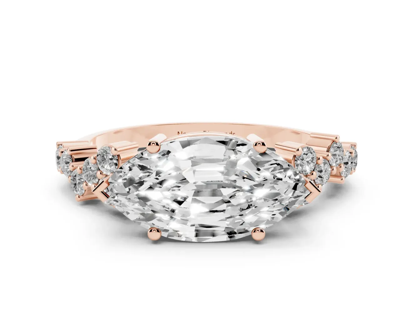 Marquise Scattered Accent Engagement Ring Setting | Slim Band | Rose Gold
