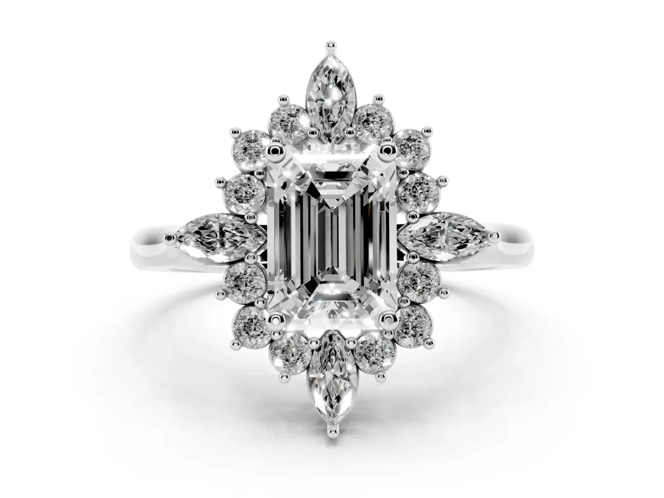 Emerald Cut Cluster Halo Engagement Ring Setting | Platinum