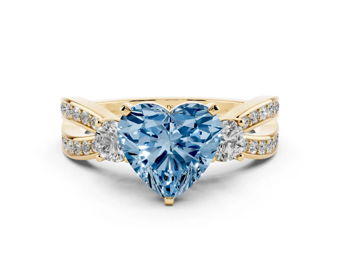 Heart-Shaped Three-Stone Twist Engagement Ring Setting for a Fancy Blue Lab-Grown Diamond | Yellow Gold