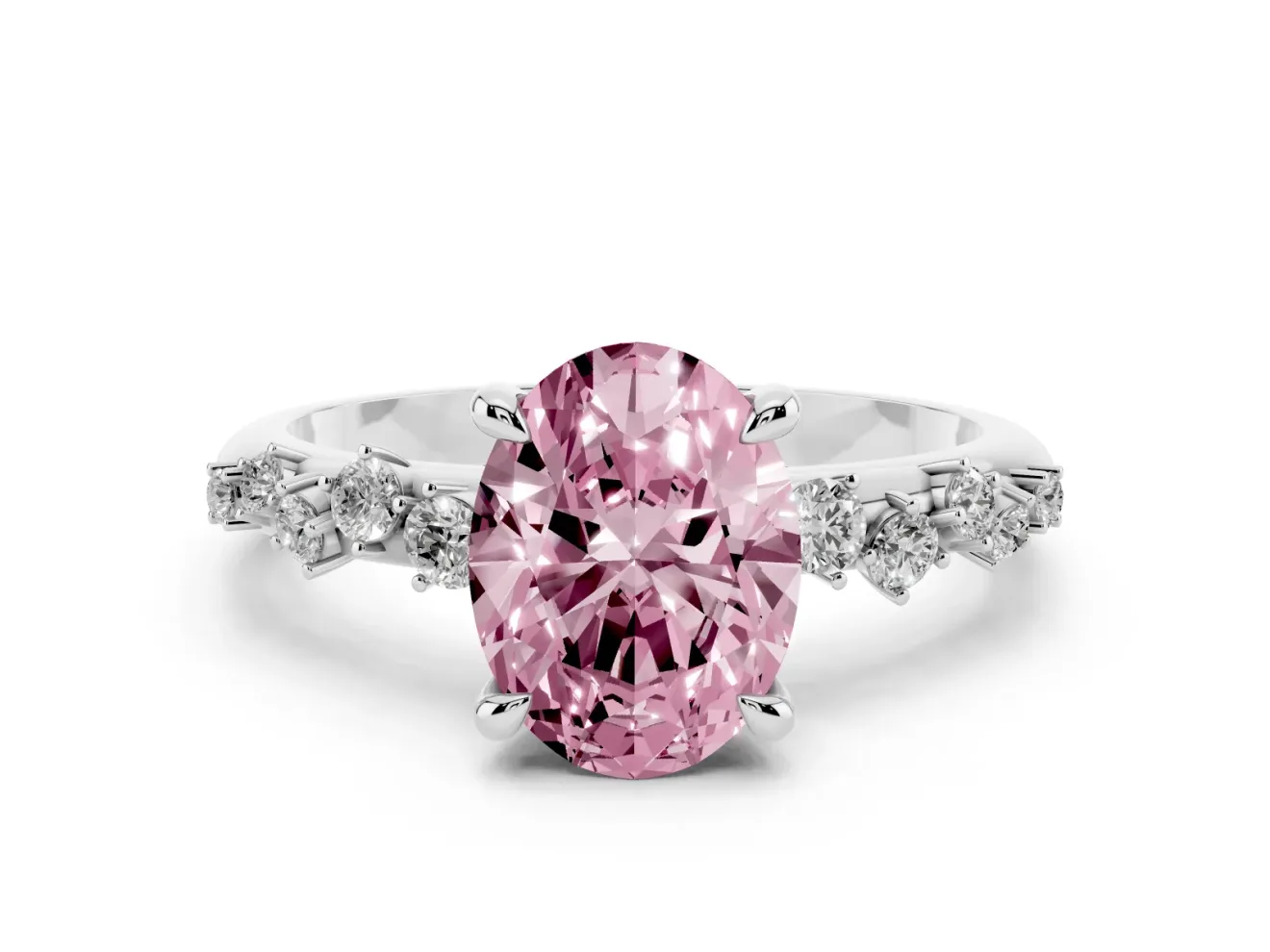 Oval Graduated Accent Engagement Ring Setting for a Fancy Pink Lab-Grown Diamond | Platinum
