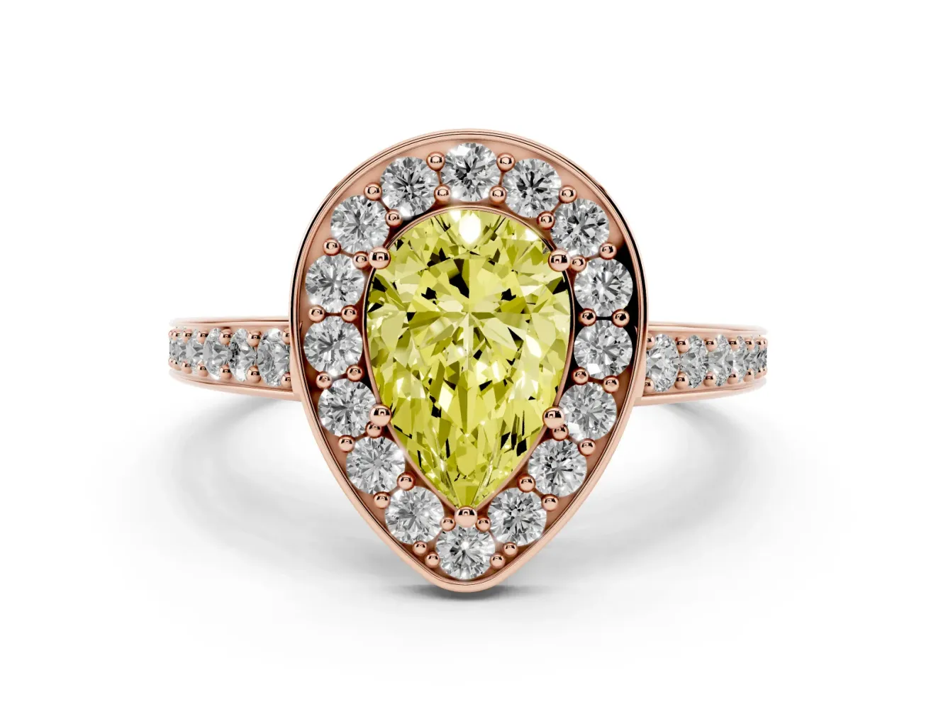 Pear-Shaped Framed Halo Engagement Ring Setting for a Fancy Yellow Lab-Grown Diamond | Rose Gold