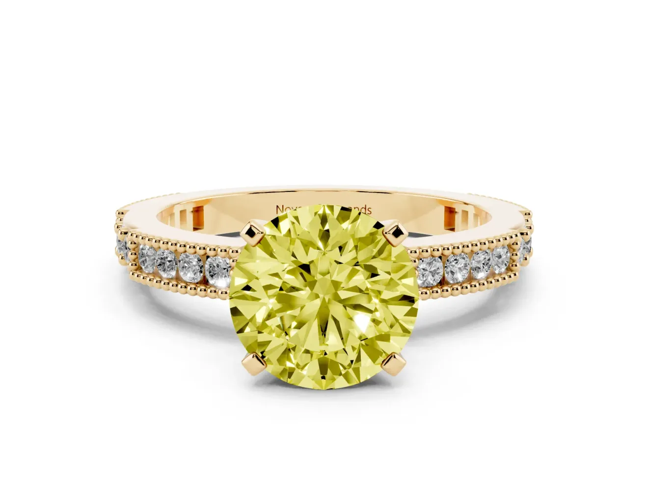 Round Vintage Pavé Engagement Ring Setting for a Fancy Yellow Lab-Grown Diamond | Yellow Gold