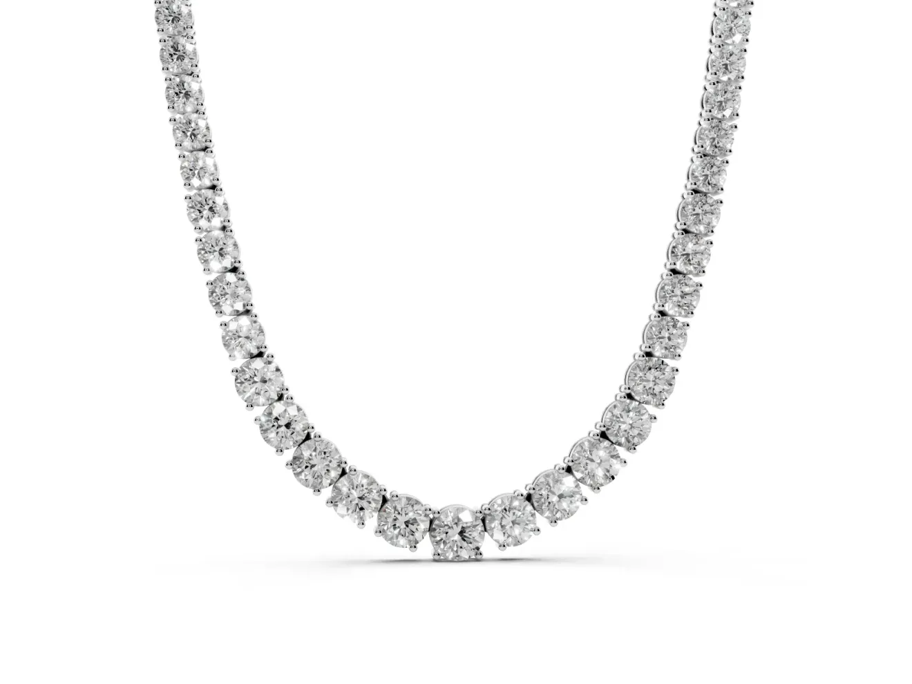 Round Lab-Grown Diamond Graduated Tennis Necklace | Four-Prong Heads | Sterling Silver