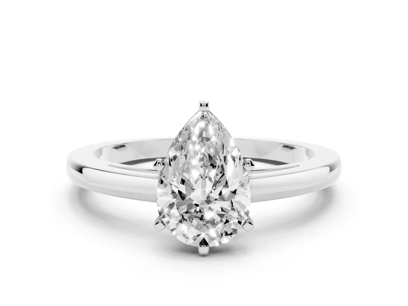 Pear Cut Diamond Solitaire Engagement Ring Set in White gold with Prong Setting on a Classic Band