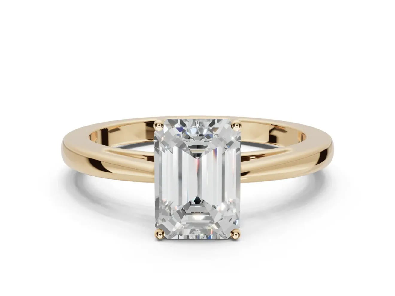 Emerald Cut Cathedral Solitaire Engagement Ring Setting | Open Shoulders | Yellow Gold