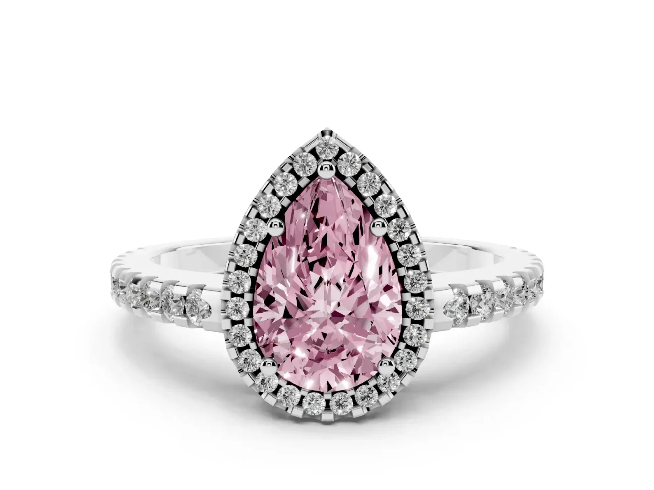Pear-Shaped Pave Halo Engagement Ring Setting for a Fancy Pink Lab-Grown Diamond | Platinum