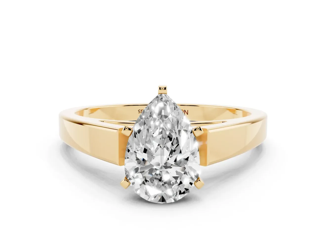 Pear-Shaped Cathedral Solitaire Engagement Ring Setting | Tapered Band | Yellow Gold