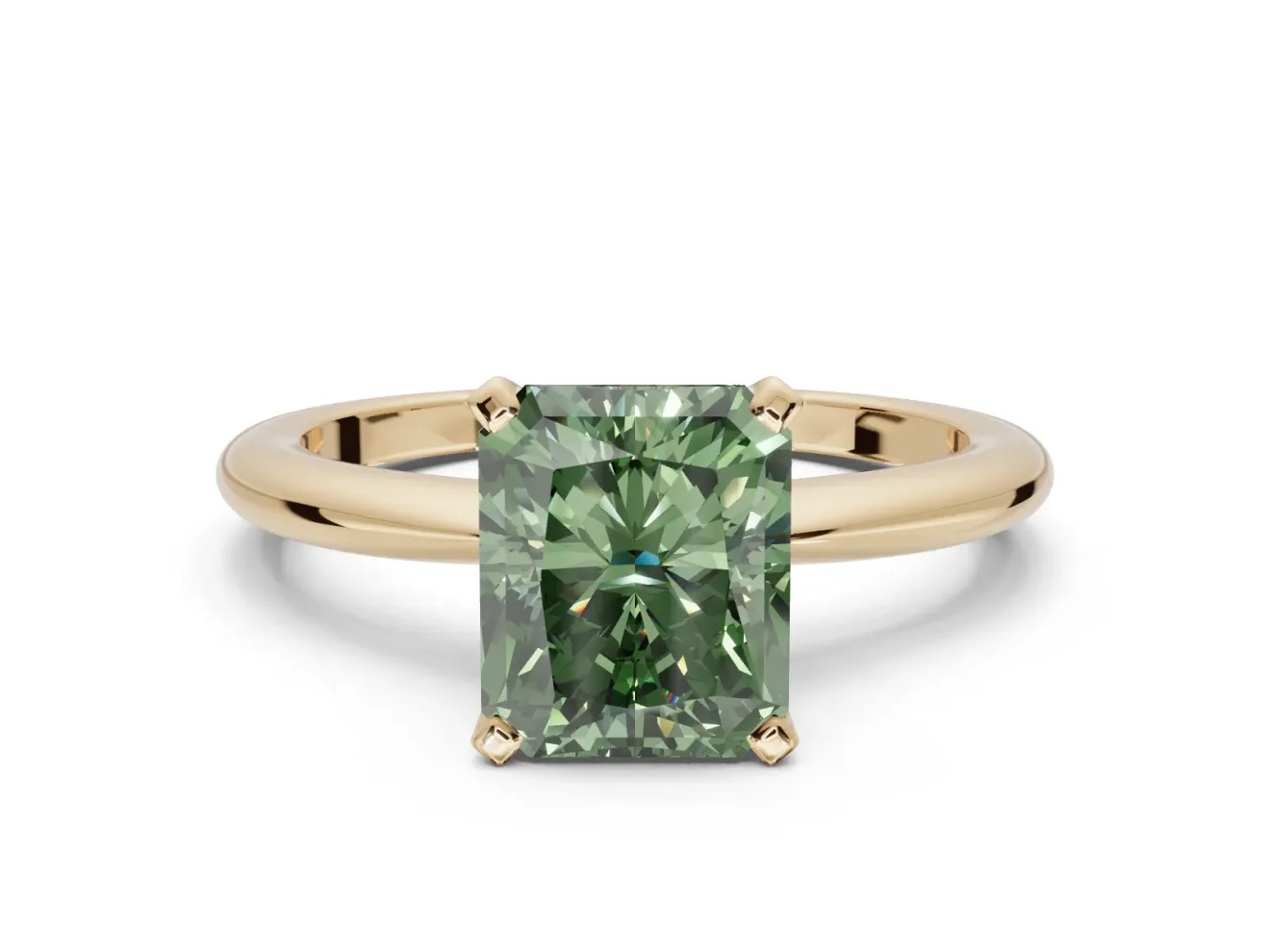Radiant Cut Solitaire Engagement Ring Setting for a Fancy Green Lab-Grown Diamond | Tapered Plain Band | Yellow Gold