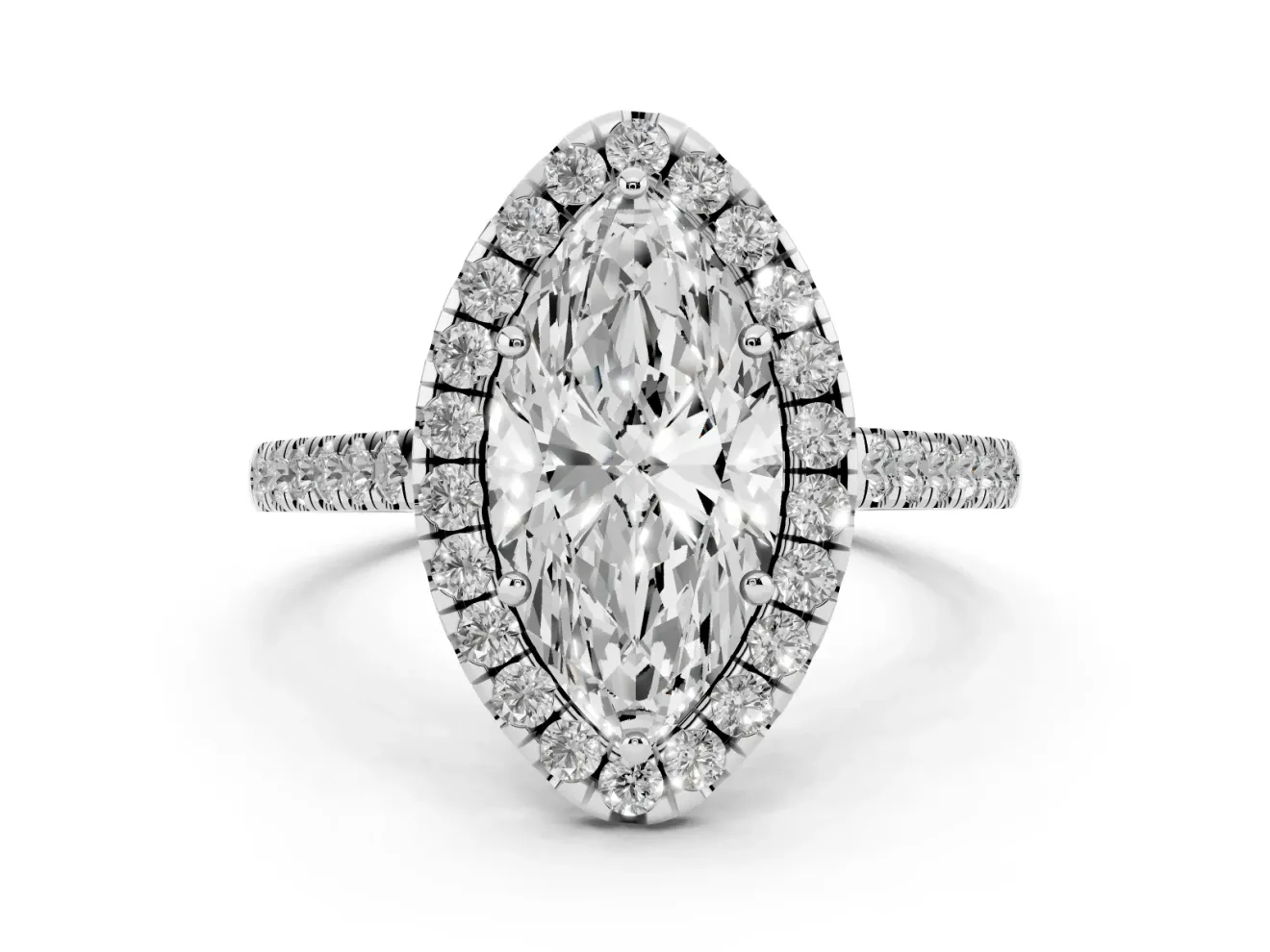 Marquise Halo Engagement Ring Setting | Pave Shoulders | White Gold