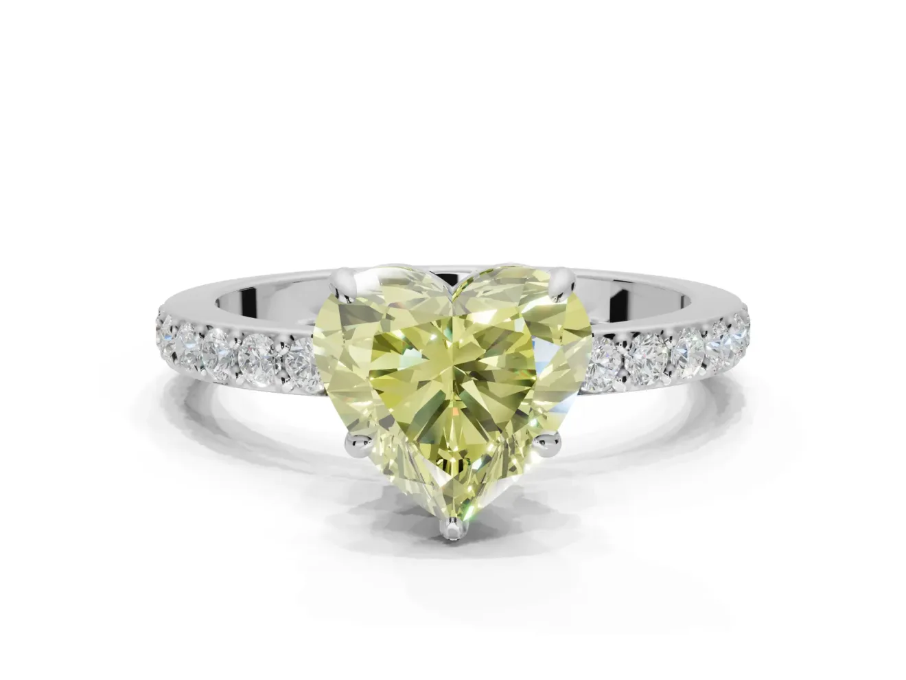 Heart-Shaped Pavé Engagement Ring Setting for a Fancy Yellow Lab-Grown Diamond | White Gold - Design NV-24928