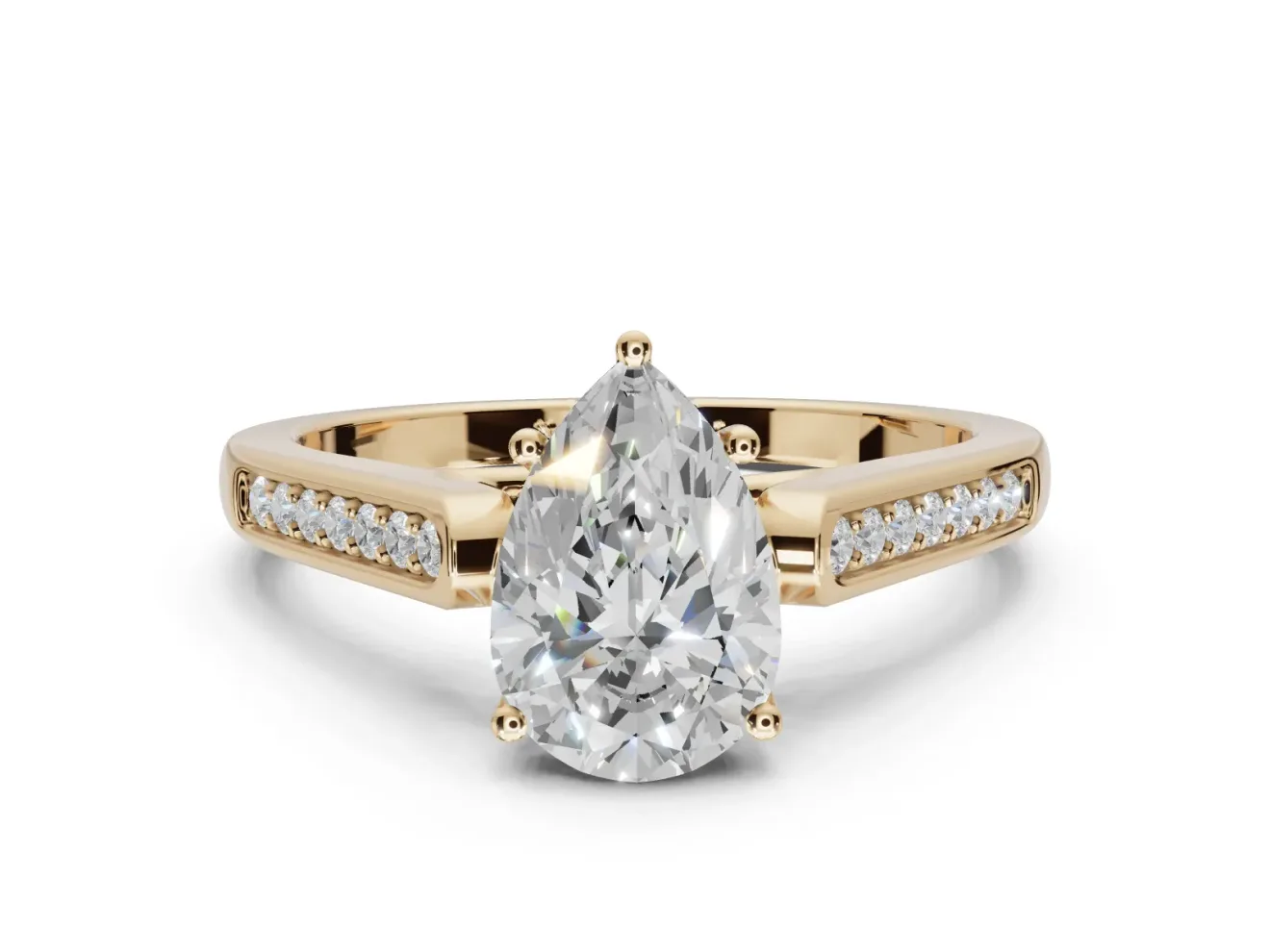 Pear-Shaped Cathedral Solitaire Engagement Ring Setting | Channel Set Band | Yellow Gold
