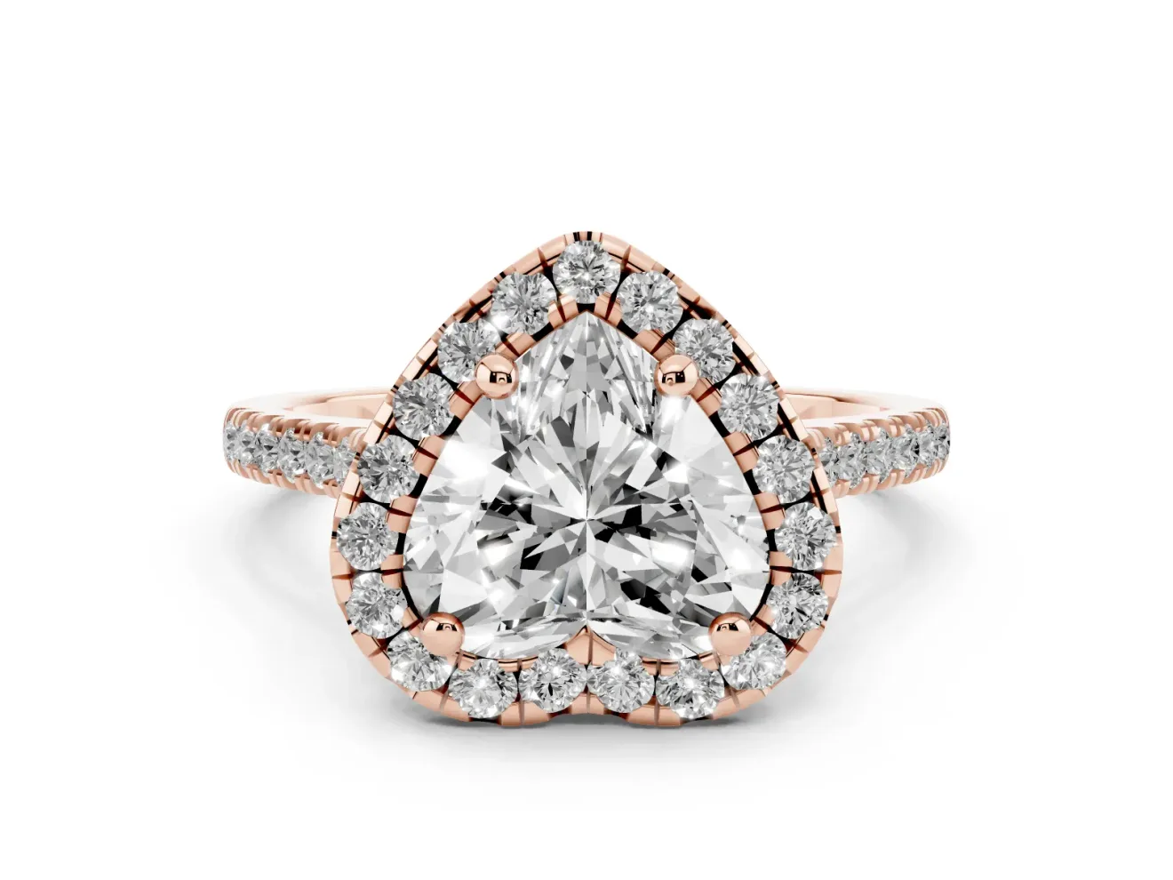 Heart-Shaped Halo Engagement Ring Setting | Tapered Band | Rose Gold