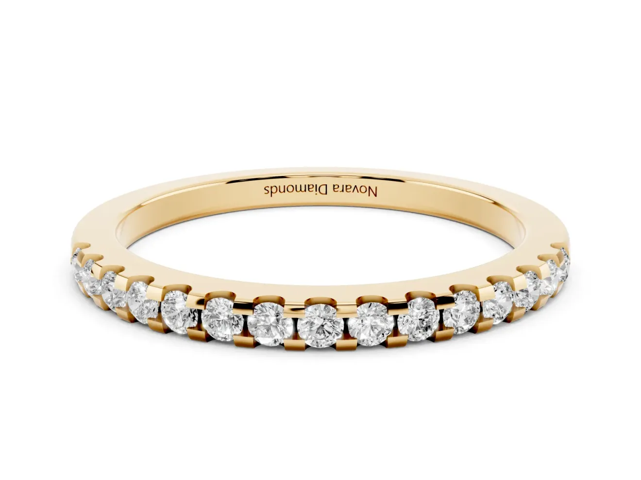 Round Diamond Pavé Half Eternity Band Set in Yellow gold with Shared Prong Setting