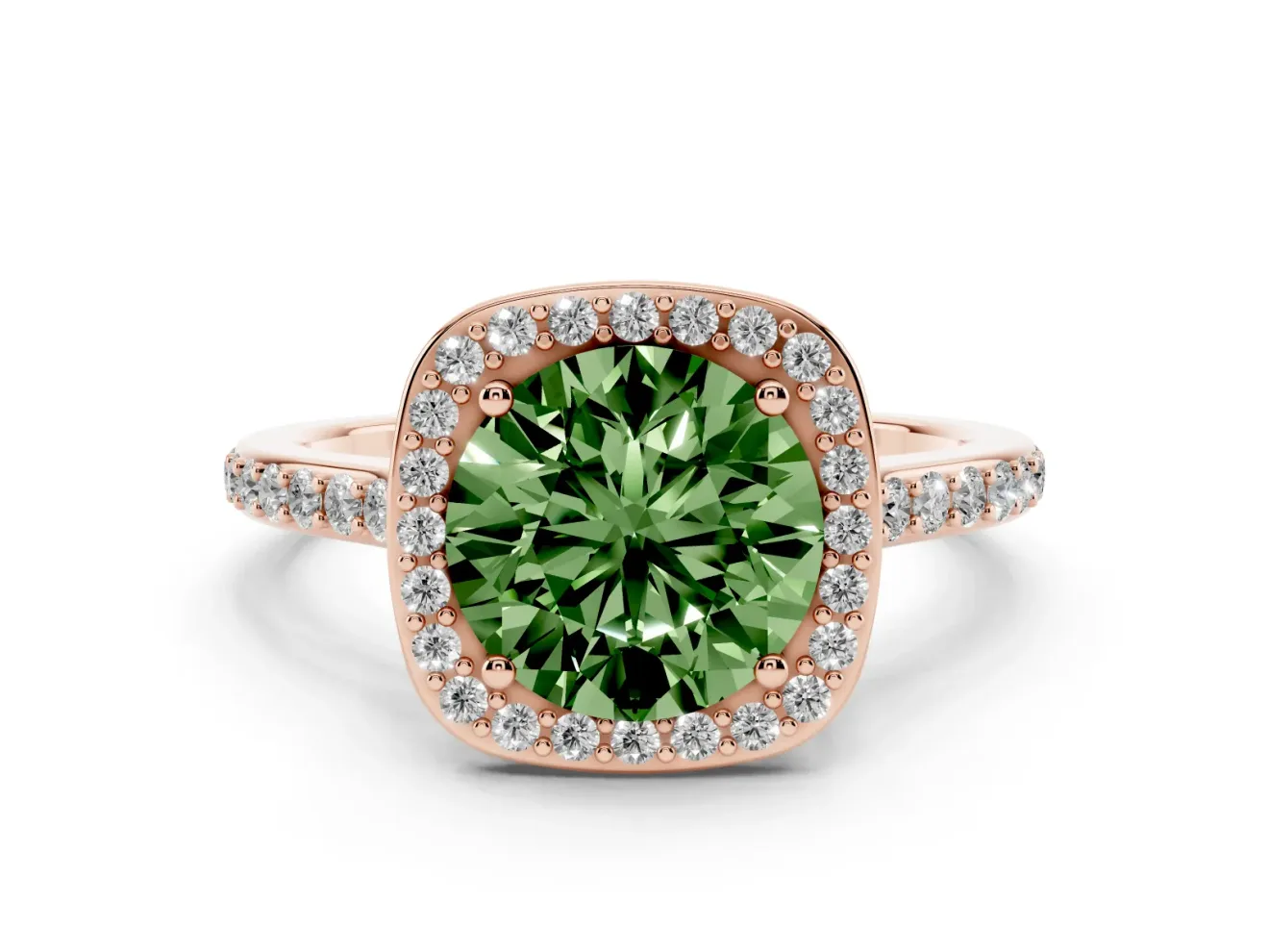 Round Halo Engagement Ring Setting for a Fancy Green Lab-Grown Diamond | Rose Gold - Design NV-24729