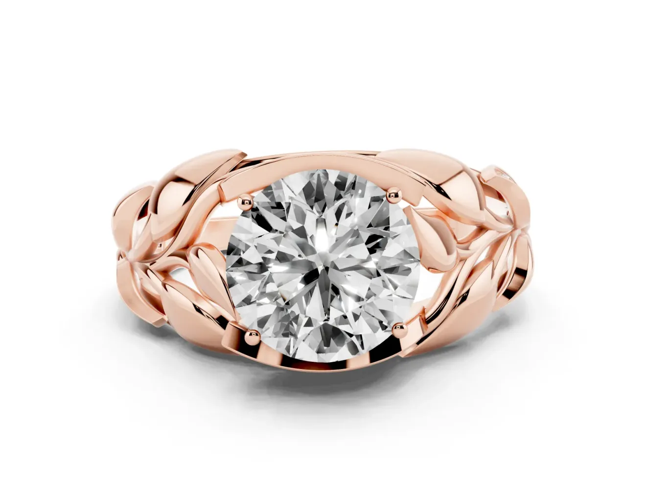 Round Leaf Bypass Engagement Ring Setting | Pave Leaf Accents | Rose Gold