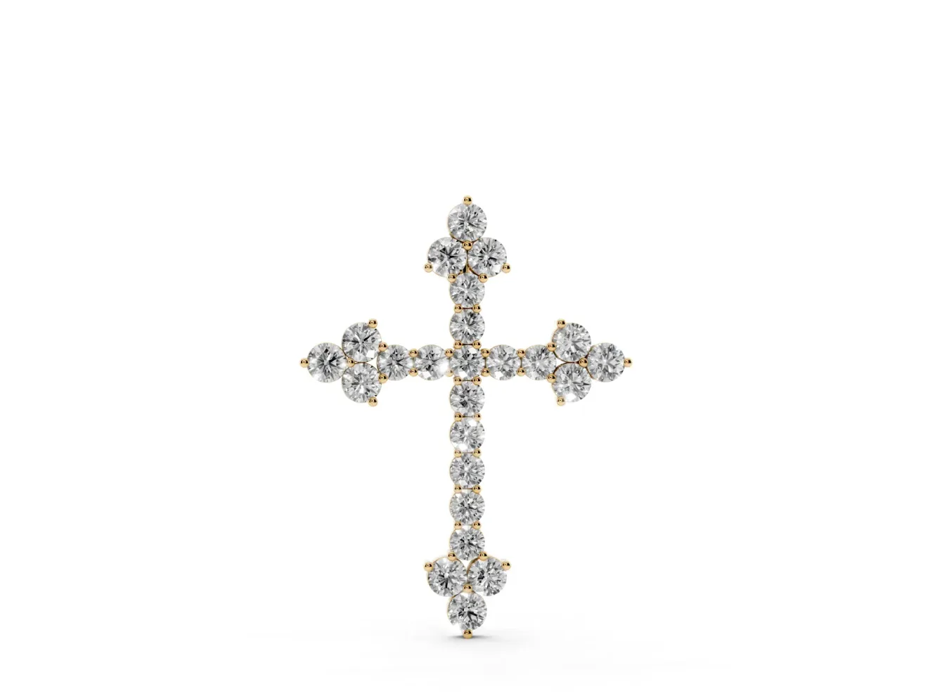 Round Lab-Grown Diamond Cross Pendant Necklace | Trefoil Tips | Yellow Gold