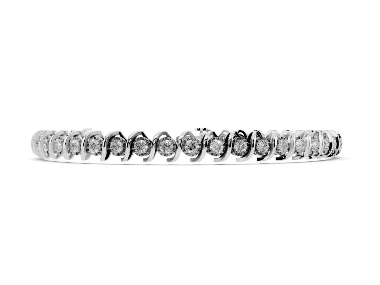 Round Lab-Grown Diamond Swirl Link Tennis Bracelet | Faceted Illusion Plates | White Gold
