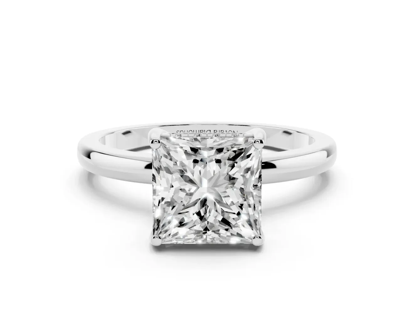 Princess Cut Hidden Halo Solitaire Engagement Ring Setting | Thin Wire Band | Sterling Silver