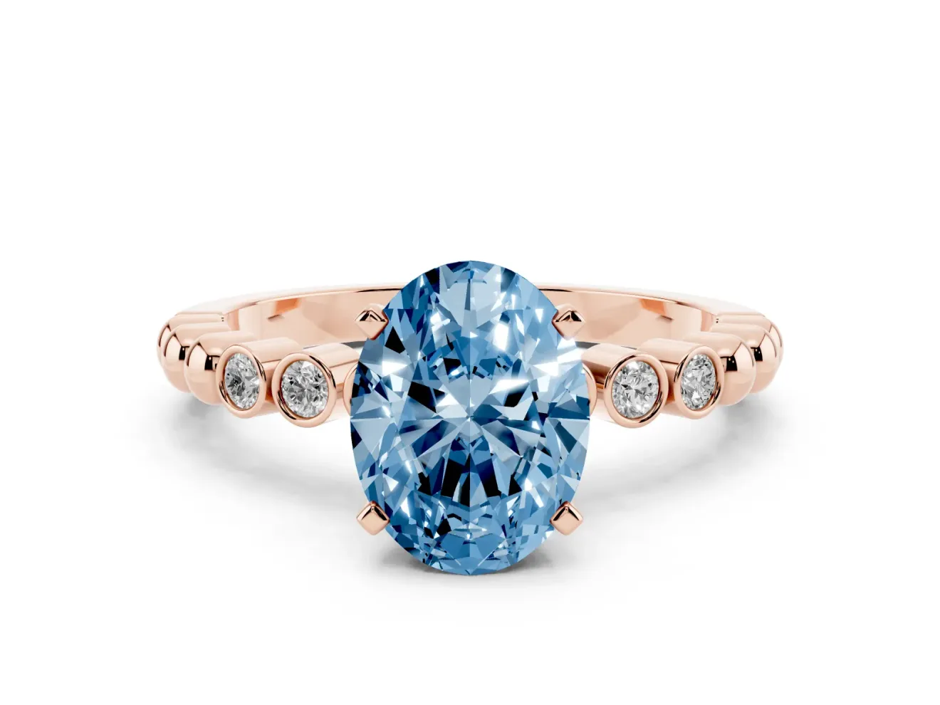 Oval Beaded Solitaire Engagement Ring Setting for a Fancy Blue Lab-Grown Diamond | Rose Gold