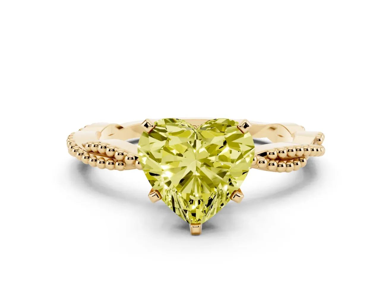 Heart-Shaped Twisted Engagement Ring Setting for a Fancy Yellow Lab-Grown Diamond | Beaded Twist | Yellow Gold