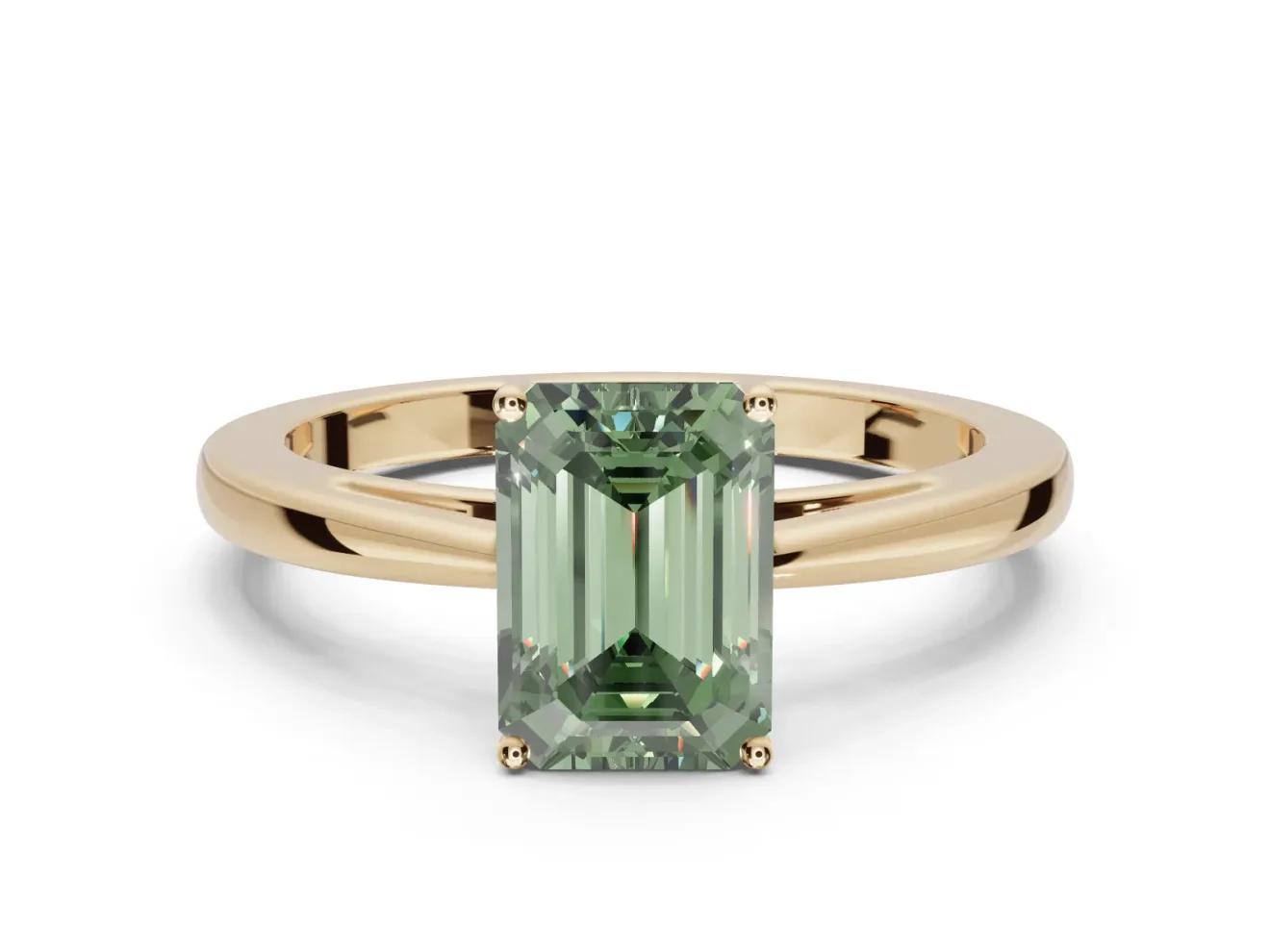 Emerald Cut Cathedral Engagement Ring Setting for a Fancy Green Lab-Grown Diamond | Yellow Gold - Design NV-24626
