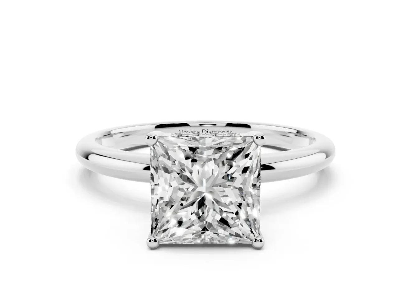 Princess Cut Micro-Prong Hidden Halo Engagement Ring Setting | Plain Band | Sterling Silver