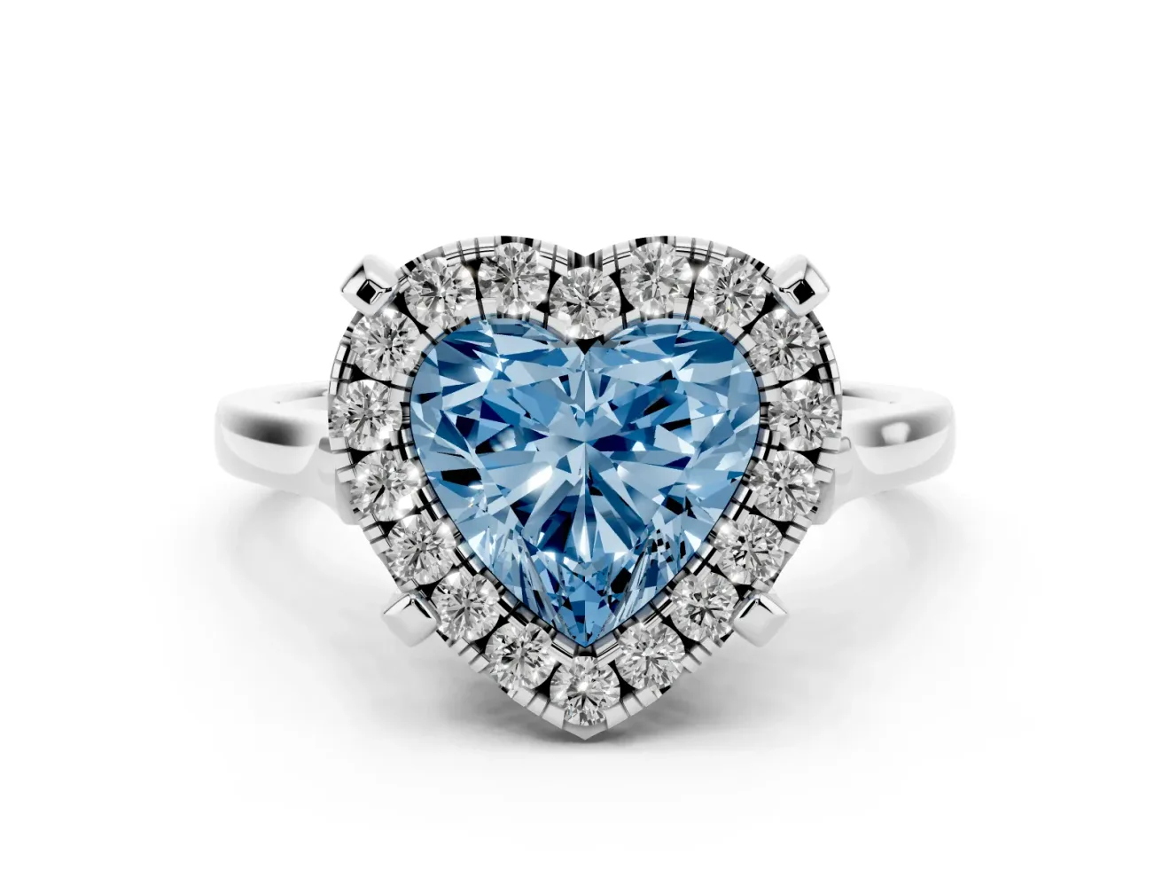 Heart-Shaped Claw Corner Halo Engagement Ring Setting for a Fancy Blue Lab-Grown Diamond | Slim Plain Band | Platinum
