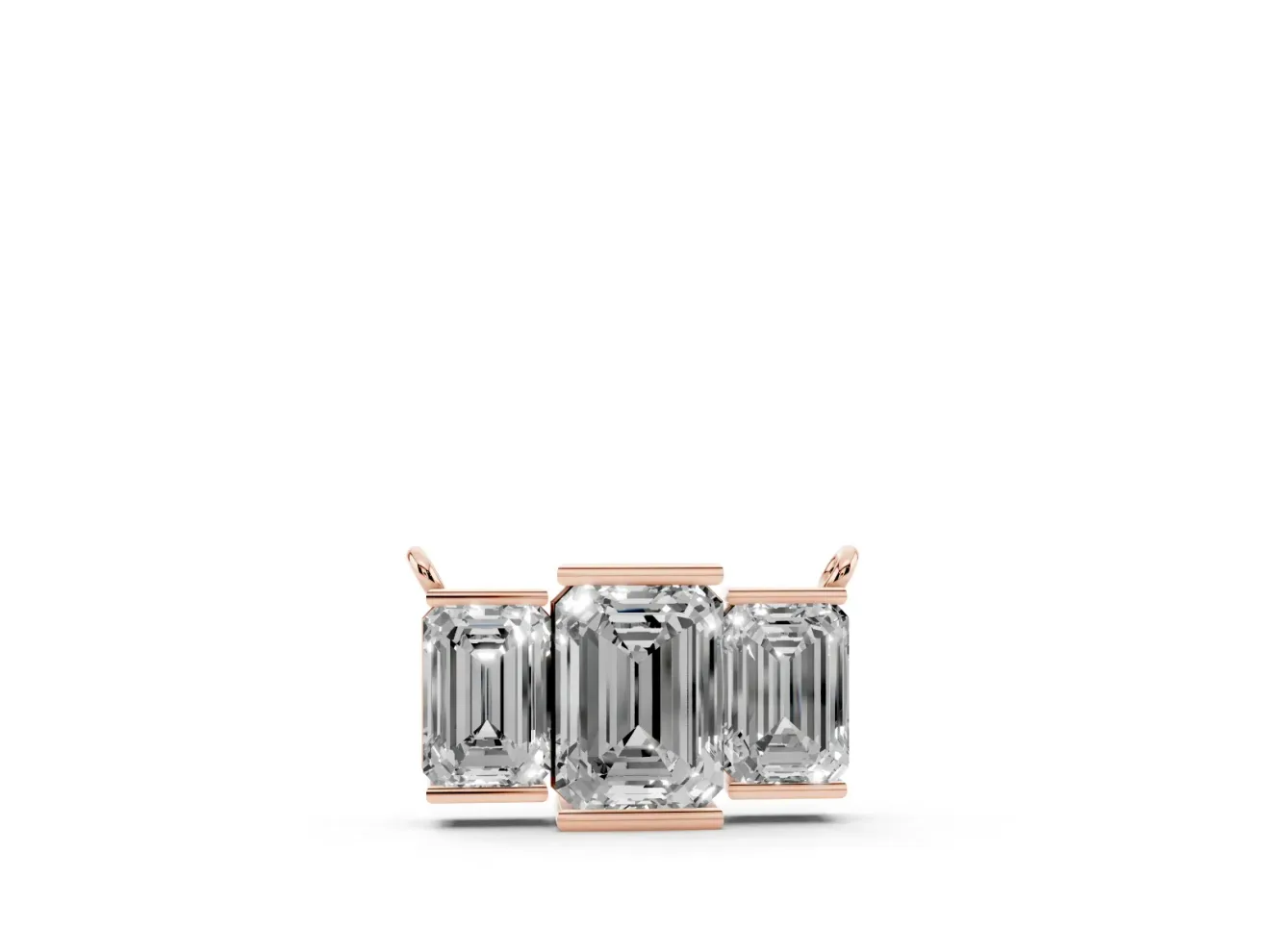 Emerald Cut Lab-Grown Diamond Three-Stone Bar Pendant Necklace | Bar Prong Ends | Rose Gold