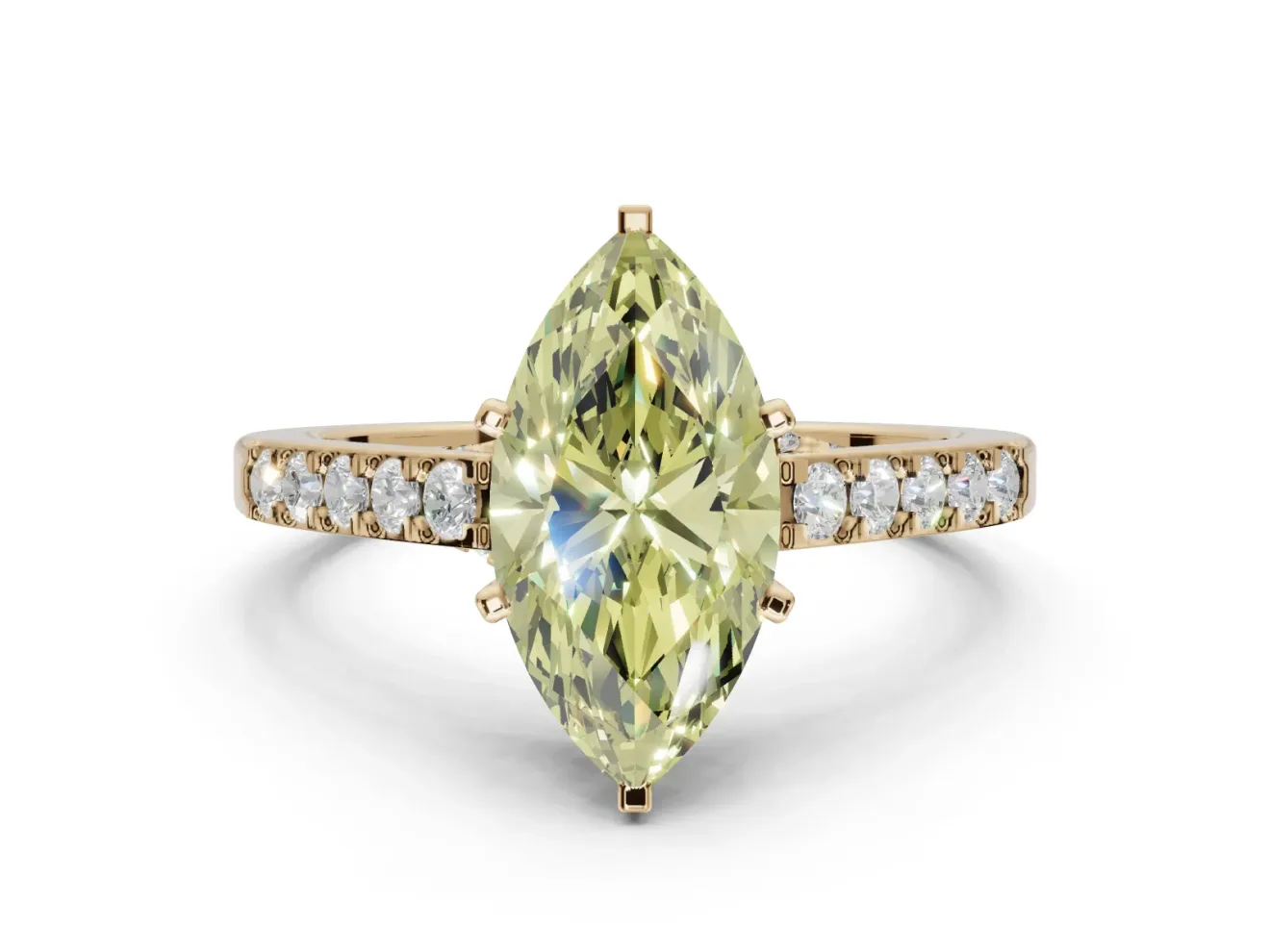 Marquise Pavé Solitaire Engagement Ring Setting for a Fancy Yellow Lab-Grown Diamond | Crossover Gallery | Yellow Gold