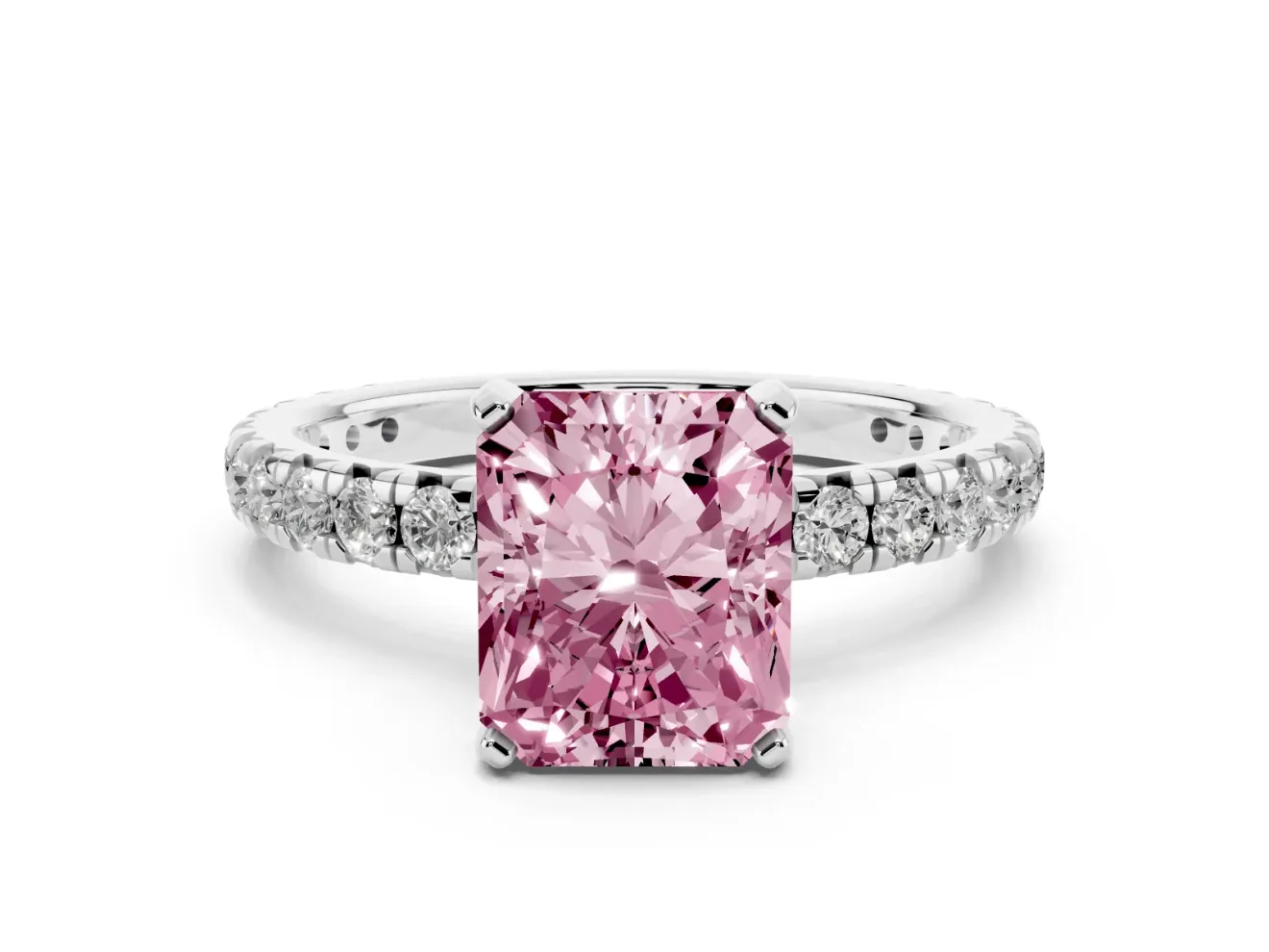 Radiant Cut Pavé Engagement Ring Setting for a Fancy Pink Lab-Grown Diamond | Platinum