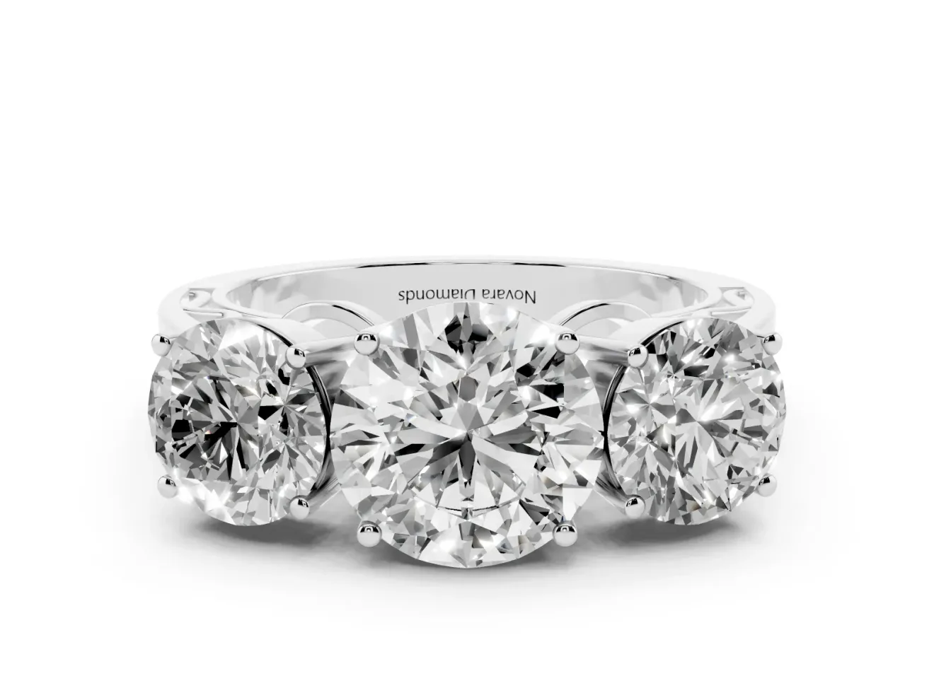 Round Three Stone Engagement Ring Setting | Beaded Shoulders | Platinum